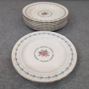 Harmony House Mount Vernon Hall China Bread Plates Set of 8 Floral Gold Rim